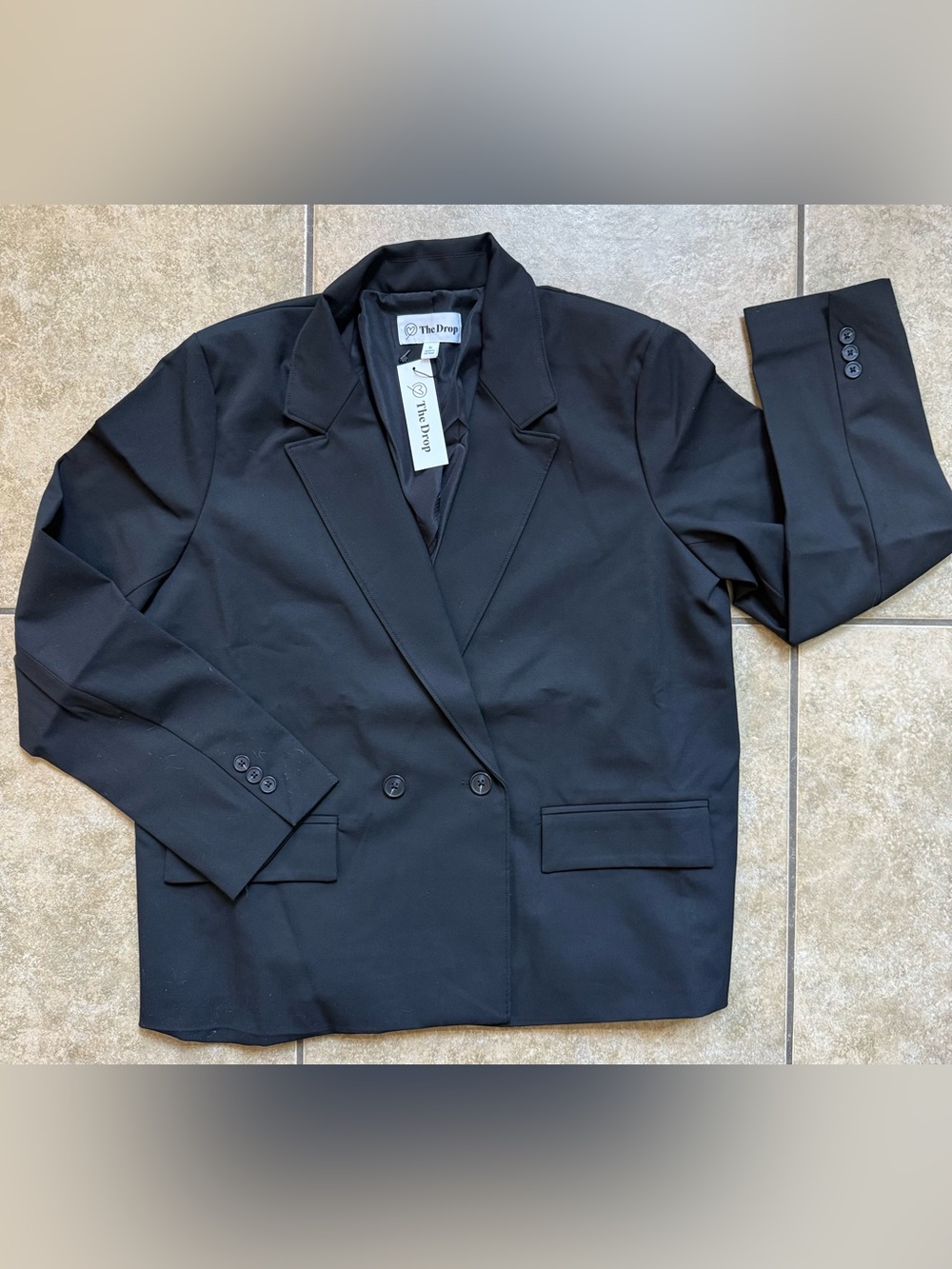 The Drop Liza Relaxed Double Breasted Blazer Black Size XL New FAST SHIPPING